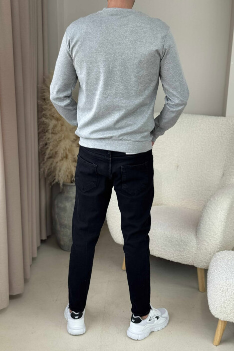 ONE COLOR V NECK SIMPLE MEN SWEATSHIRT LIGHT GREY/GZ - 4