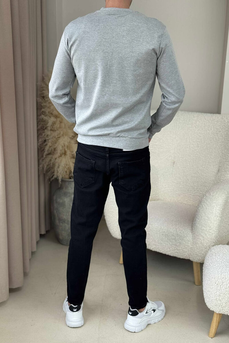 ONE COLOR V NECK SIMPLE MEN SWEATSHIRT LIGHT GREY/GZ - 4