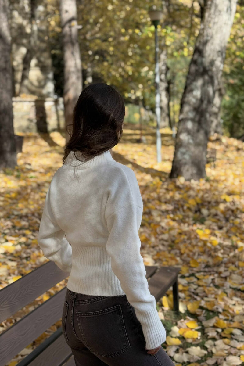 ONE COLOR V NECK SIMPLE WOMEN SWEATER WHITE-E BARDHE - 5