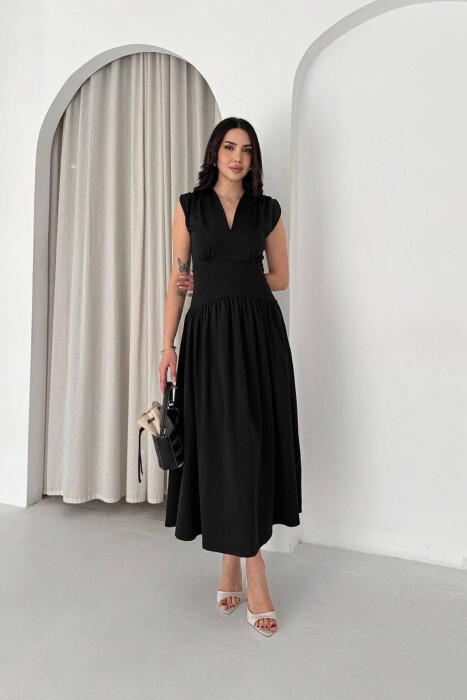 ONE COLOR V NECK SLEEVELESS WOMAN DRESS BLACK/ E ZEZE - 1