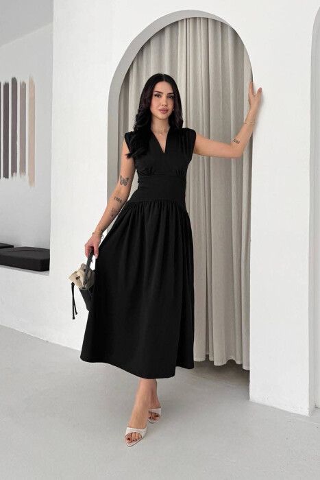 ONE COLOR V NECK SLEEVELESS WOMAN DRESS BLACK/ E ZEZE - 4