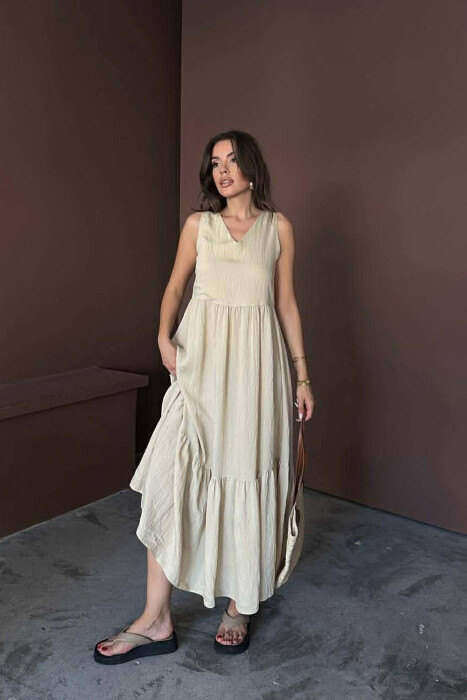 FUSTAN NJE NGJYRESH PA MENGE ME JAKE V PER FEMRA NE NGJYRE BEZHE TE ZBARDHUR - KLAUDIO FASHION