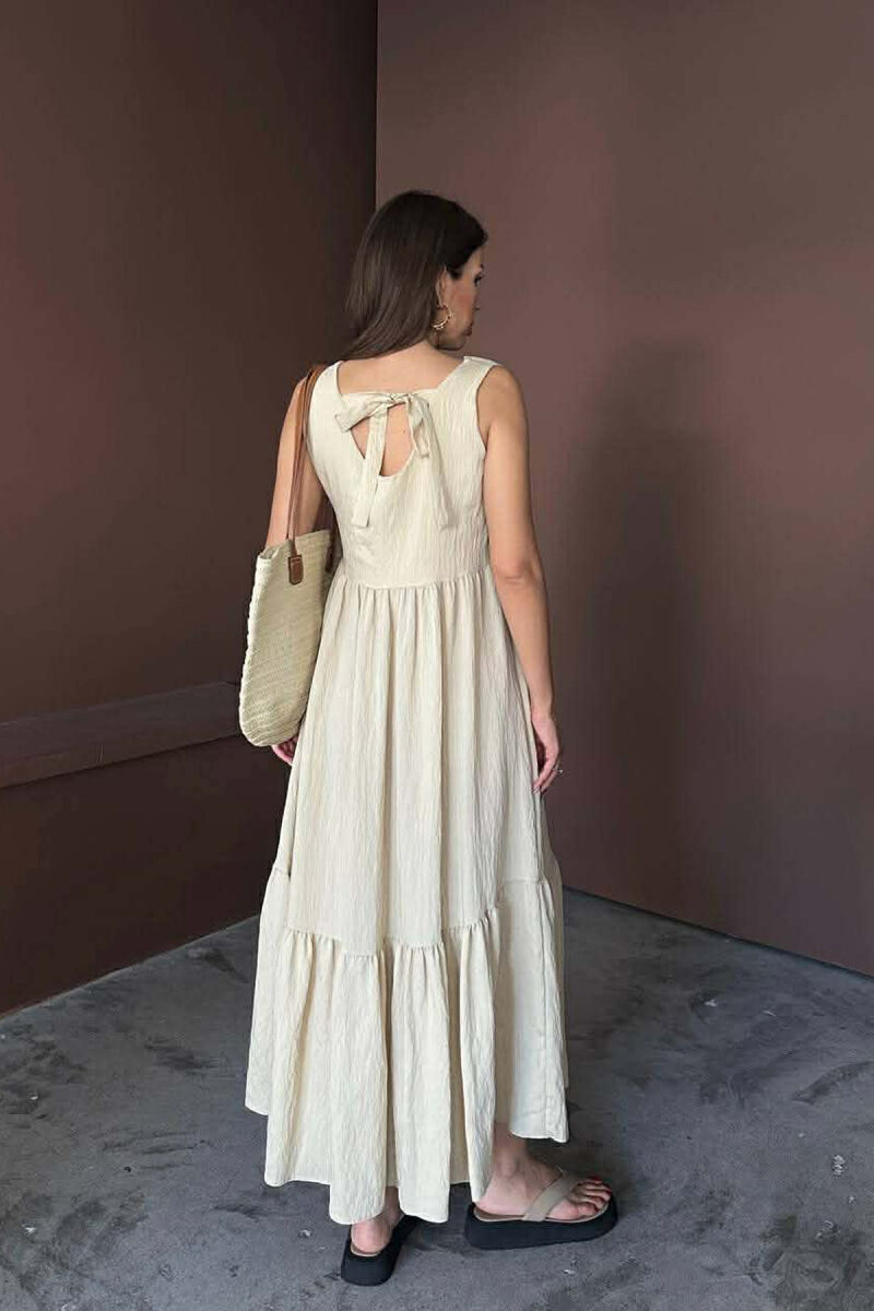 ONE COLOR V NECK SLEEVLESS WOMAN DRESS LIGHT BEIGE/BZHZB - 4