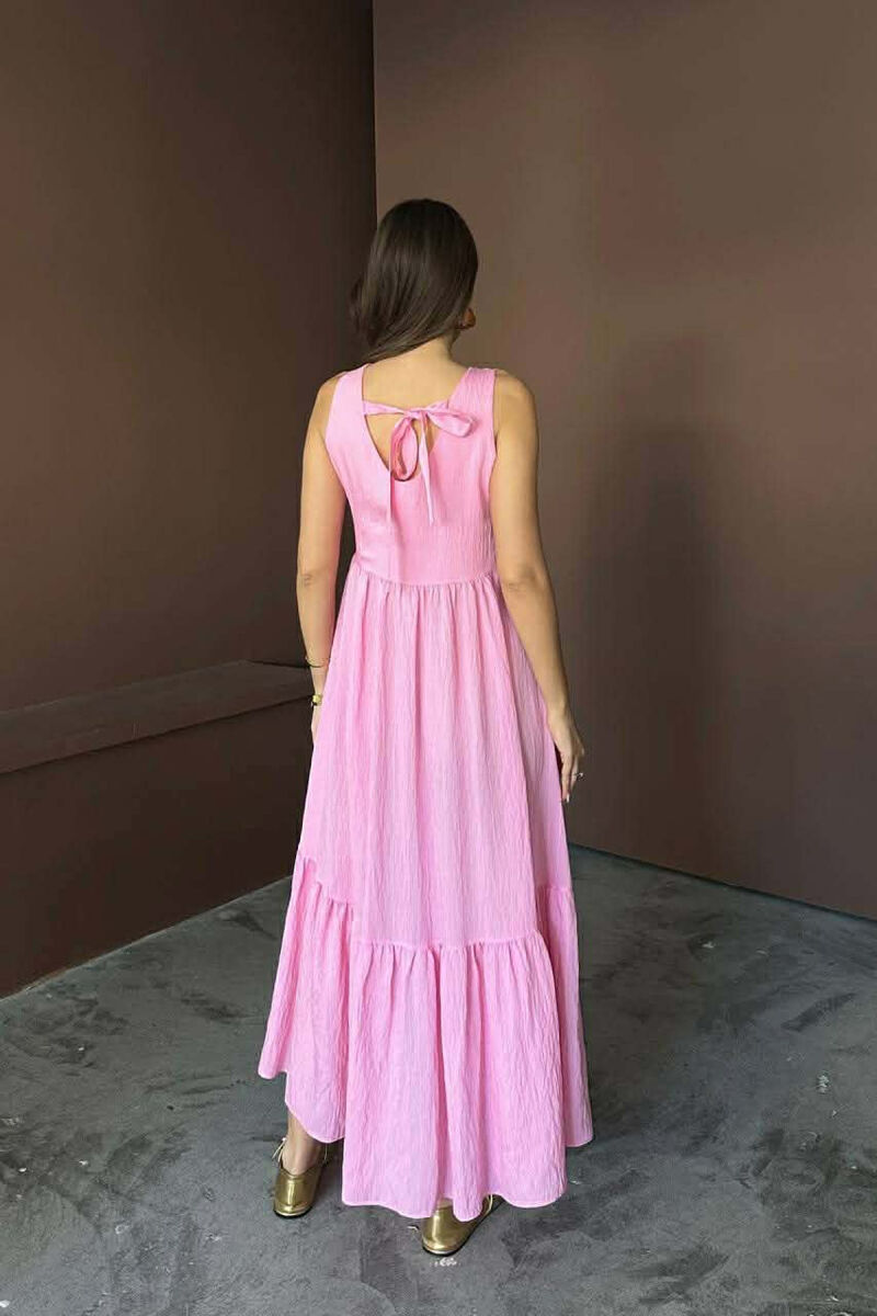 ONE COLOR V NECK SLEEVLESS WOMAN DRESS PINK/ROZE - 4