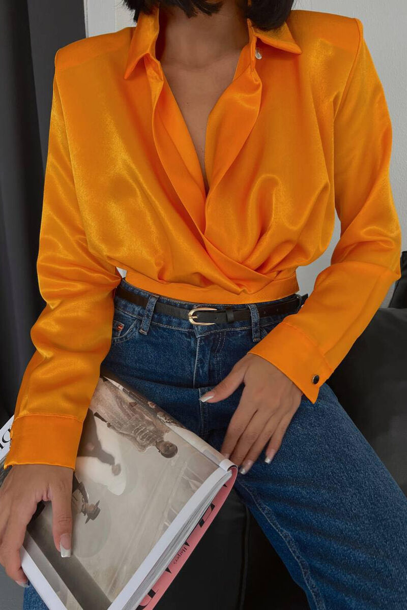 ONE COLOR V-NECK WOMAN SHIRT ORANGE/PORTOKALLI - 4