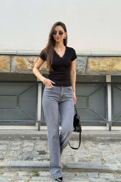 ONE COLOR V-NECK WOMAN T-SHIRT BLACK/ E ZEZE - 1