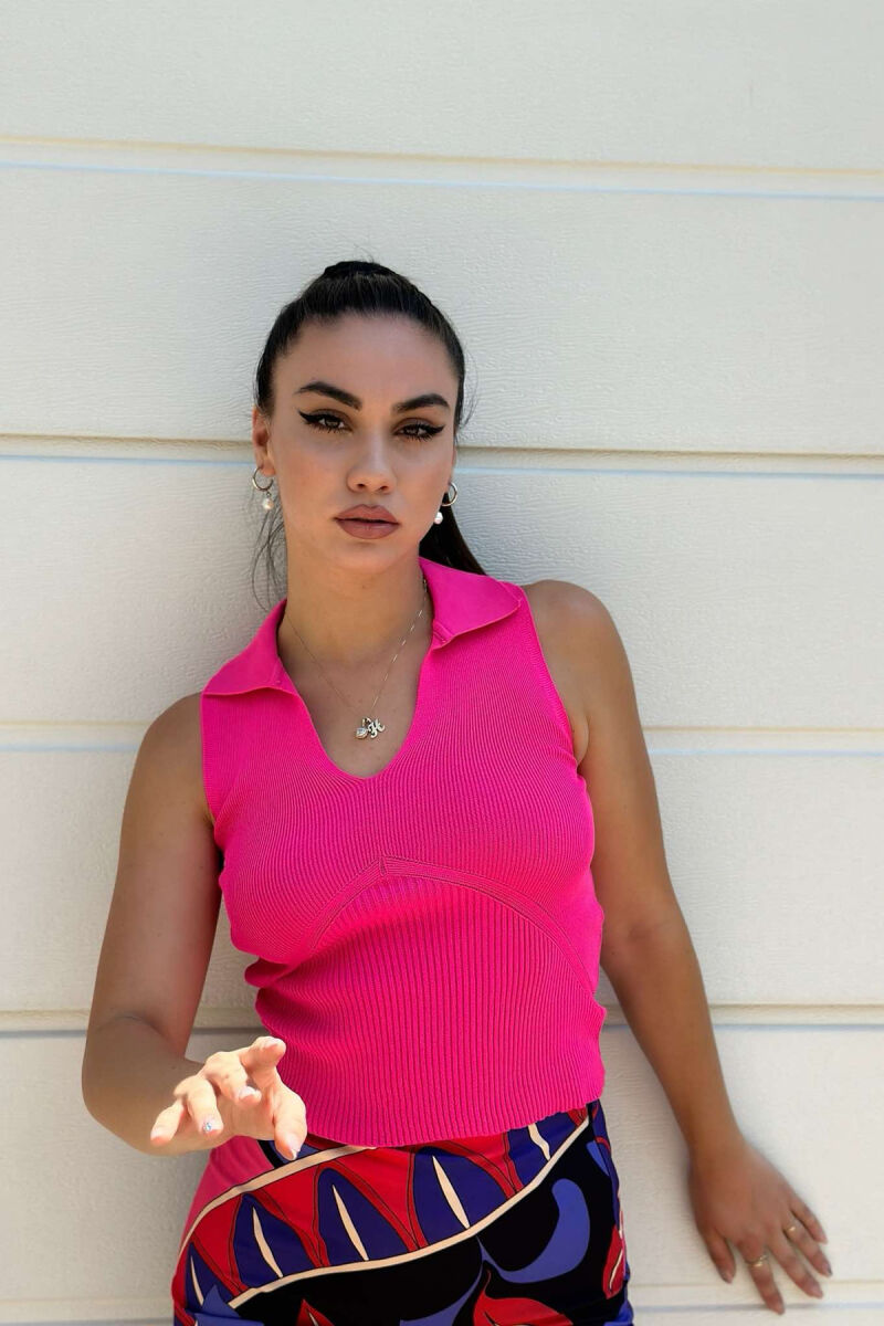 ONE COLOR V-NECK WOMAN TOP FUCHSIA/CIKLAMI - 1