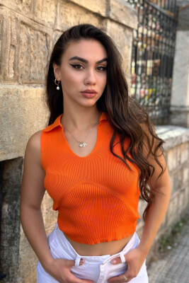 ONE COLOR V-NECK WOMAN TOP ORANGE/PORTOKALLI 