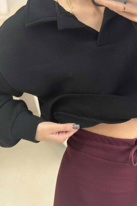 ONE COLOR POLO WOMEN SWEATSHIRT BLACK/ E ZEZE - 4