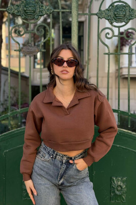 ONE COLOR POLO WOMEN SWEATSHIRT BROWN/KAFE 