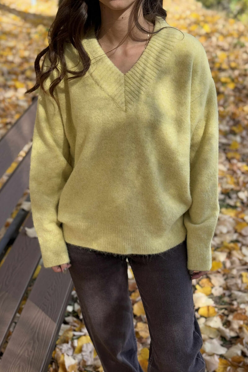 ONE COLOR V NECK WOMEN SWEATER YELLOW/E VERDHE - 4