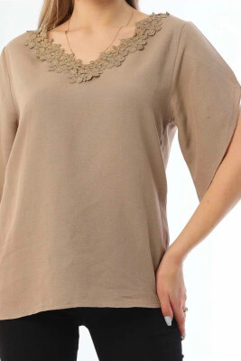 ONE COLOR V NECK WOMEN T-SHIRT BEIGE/BEZHE 