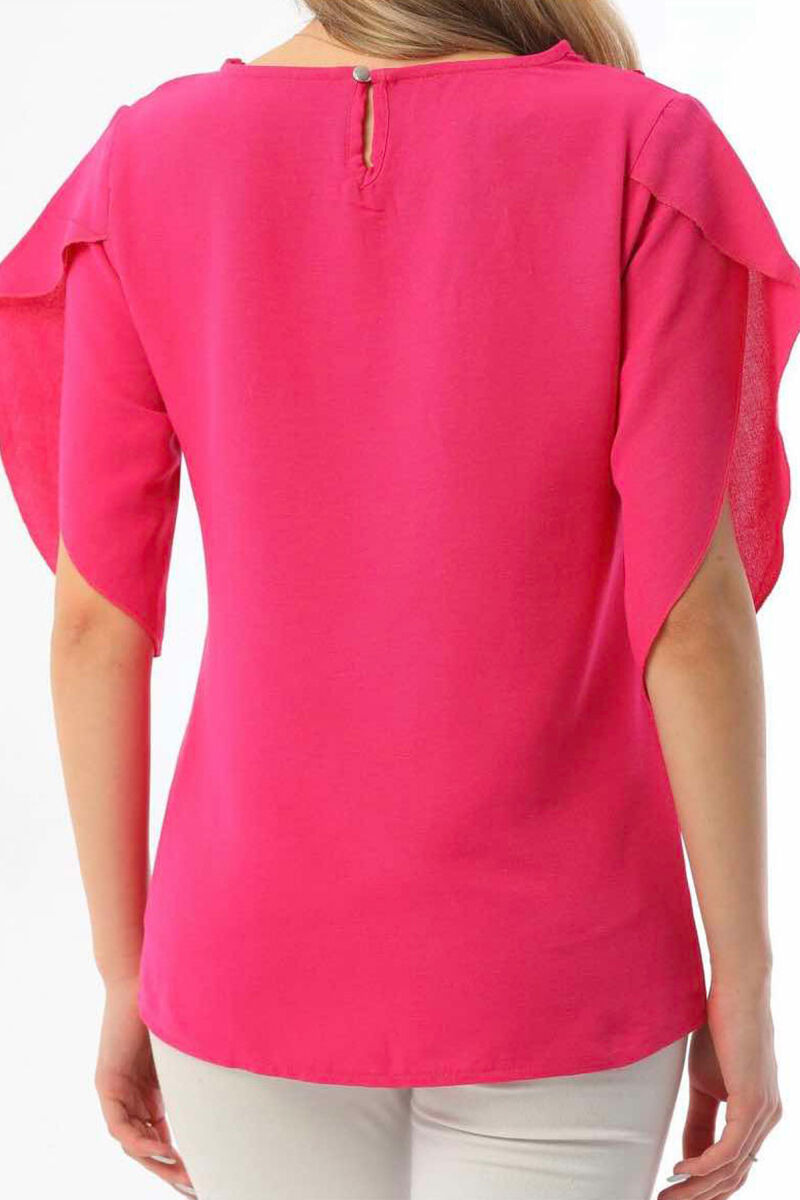 ONE COLOR V NECK WOMEN T-SHIRT FUCHSIA/CIKLAMI - 3