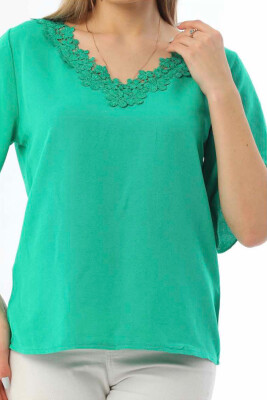 ONE COLOR V NECK WOMEN T-SHIRT GREEN/JESHILE 