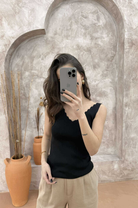 ONE COLOR V NECK WOMEN TANK TOP BLACK/ E ZEZE - 2