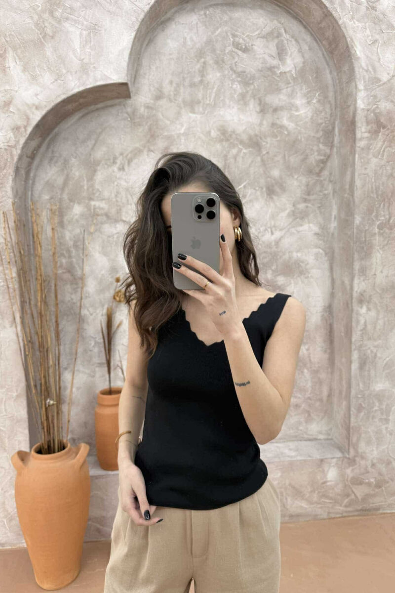 ONE COLOR V NECK WOMEN TANK TOP BLACK/ E ZEZE - 2