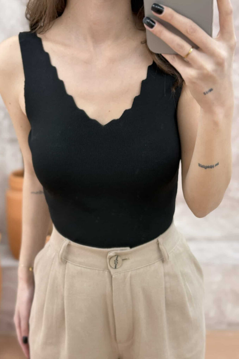 ONE COLOR V NECK WOMEN TANK TOP BLACK/ E ZEZE - 3