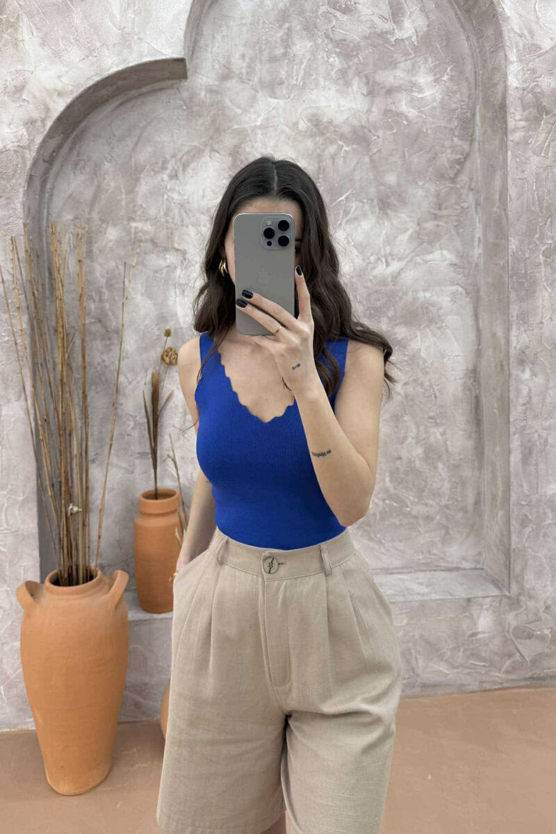 ONE COLOR V NECK WOMEN TANK TOP BLUE/BLU - 2
