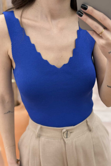 ONE COLOR V NECK WOMEN TANK TOP BLUE/BLU - 4
