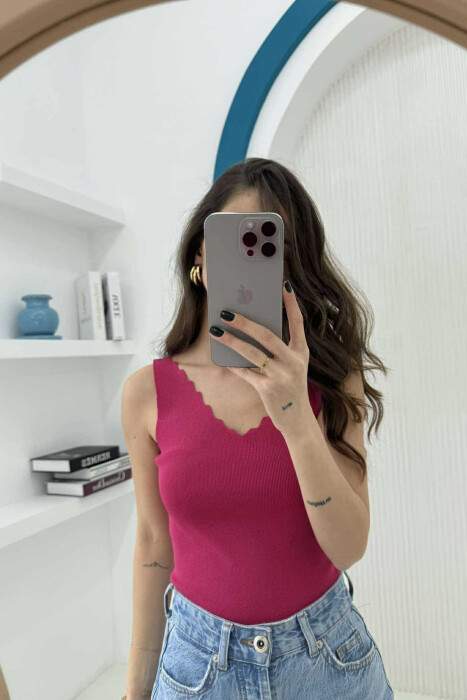 ONE COLOR V NECK WOMEN TANK TOP FUCHSIA/CIKLAMI 
