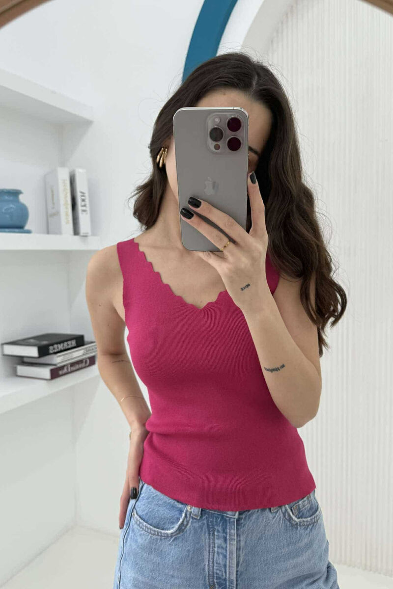ONE COLOR V NECK WOMEN TANK TOP FUCHSIA/CIKLAMI - 2