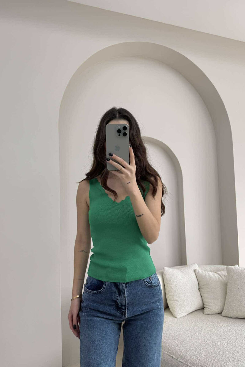 ONE COLOR V NECK WOMEN TANK TOP GREEN/JESHILE - 2