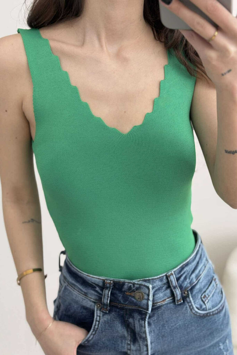 ONE COLOR V NECK WOMEN TANK TOP GREEN/JESHILE - 3