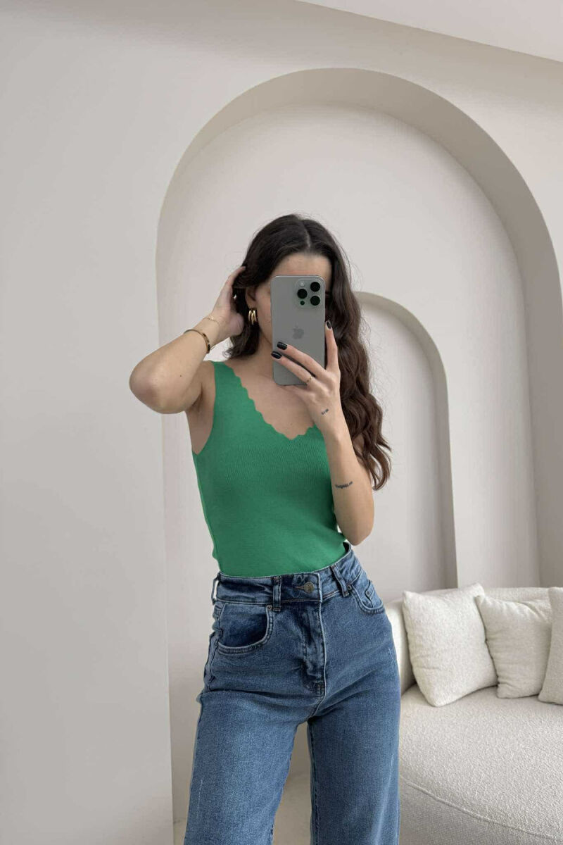 ONE COLOR V NECK WOMEN TANK TOP GREEN/JESHILE - 4