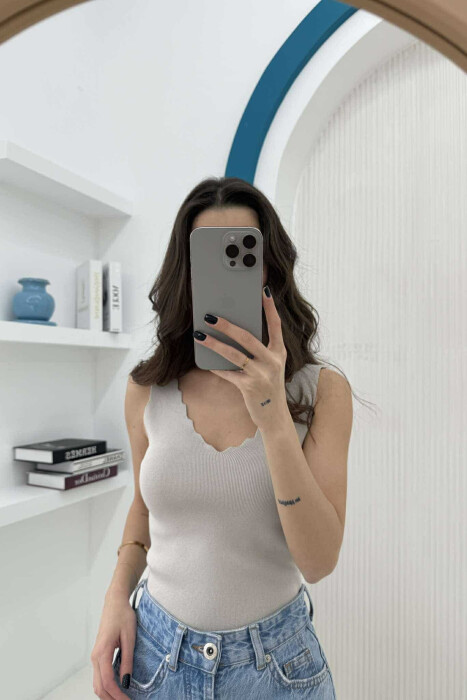 ONE COLOR V NECK WOMEN TANK TOP LIGHT GREY/GZ 
