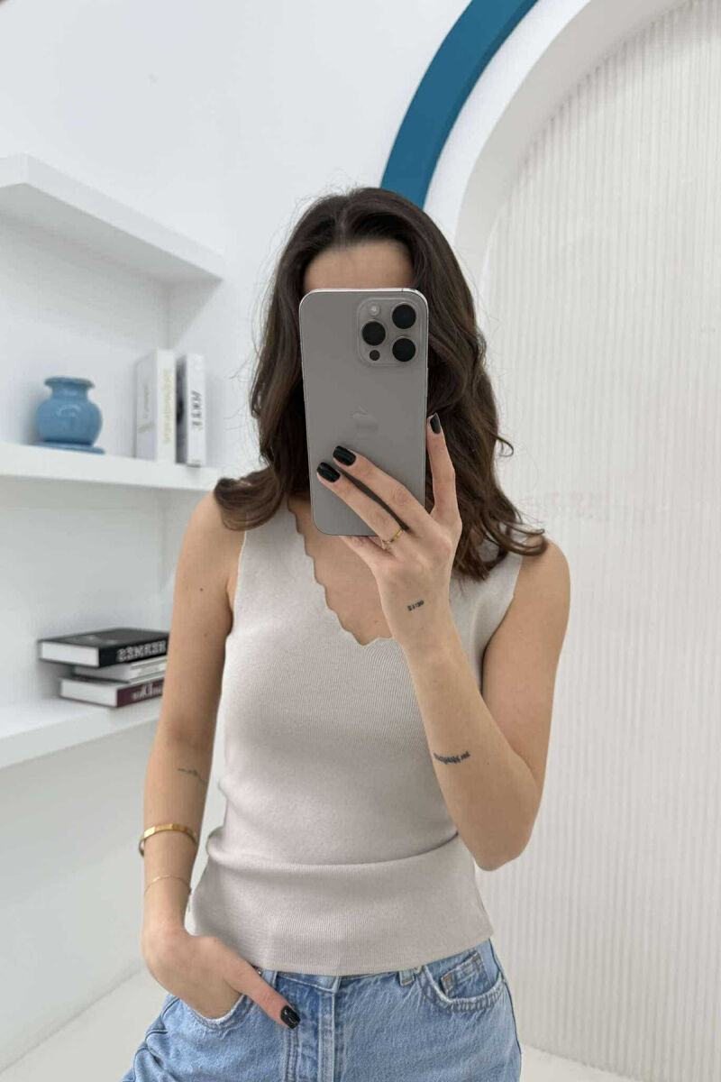 ONE COLOR V NECK WOMEN TANK TOP LIGHT GREY/GZ - 2