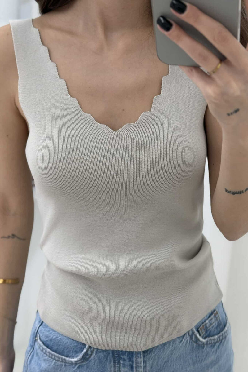 ONE COLOR V NECK WOMEN TANK TOP LIGHT GREY/GZ - 3