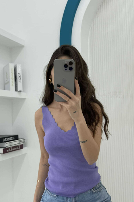 ONE COLOR V NECK WOMEN TANK TOP LIGHT PURPLE/LEZB 