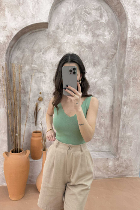 ONE COLOR V NECK WOMEN TANK TOP MINT/MENTE - 3