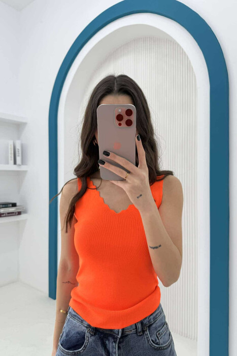 ONE COLOR V NECK WOMEN TANK TOP ORANGE/PORTOKALLI 