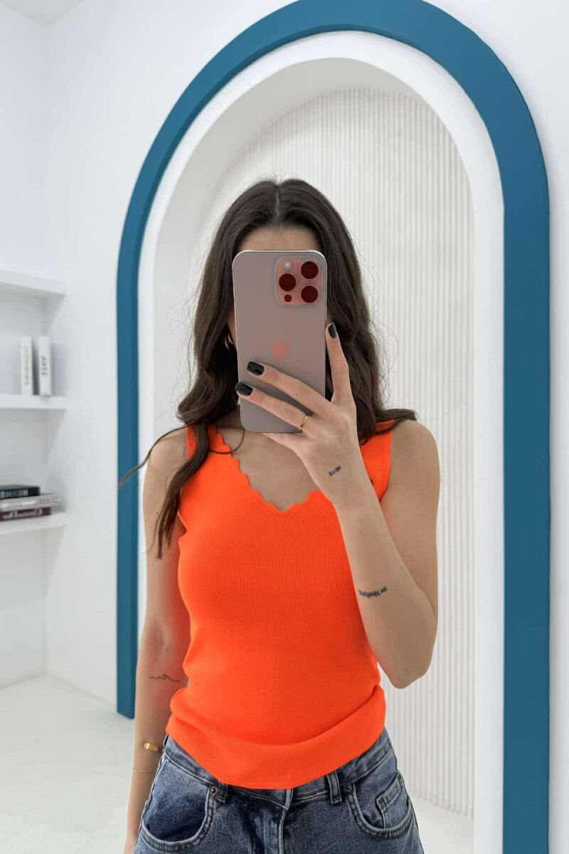 ONE COLOR V NECK WOMEN TANK TOP ORANGE/PORTOKALLI - 1