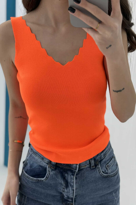 ONE COLOR V NECK WOMEN TANK TOP ORANGE/PORTOKALLI - 3