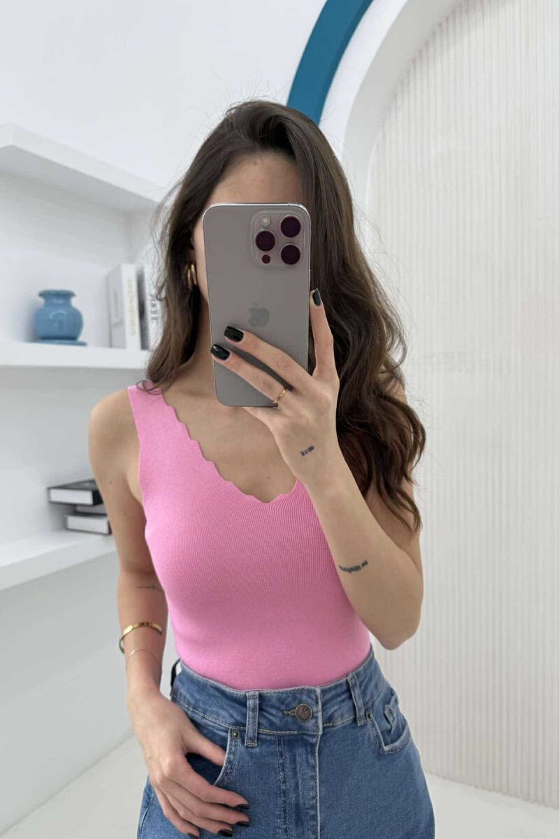 ONE COLOR V NECK WOMEN TANK TOP PINK/ROZE - 1