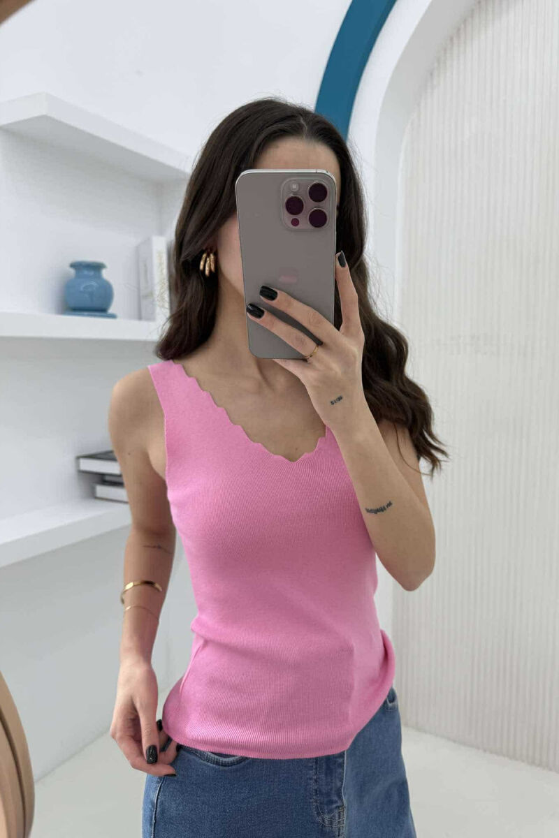 ONE COLOR V NECK WOMEN TANK TOP PINK/ROZE - 2