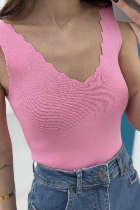 ONE COLOR V NECK WOMEN TANK TOP PINK/ROZE - 4