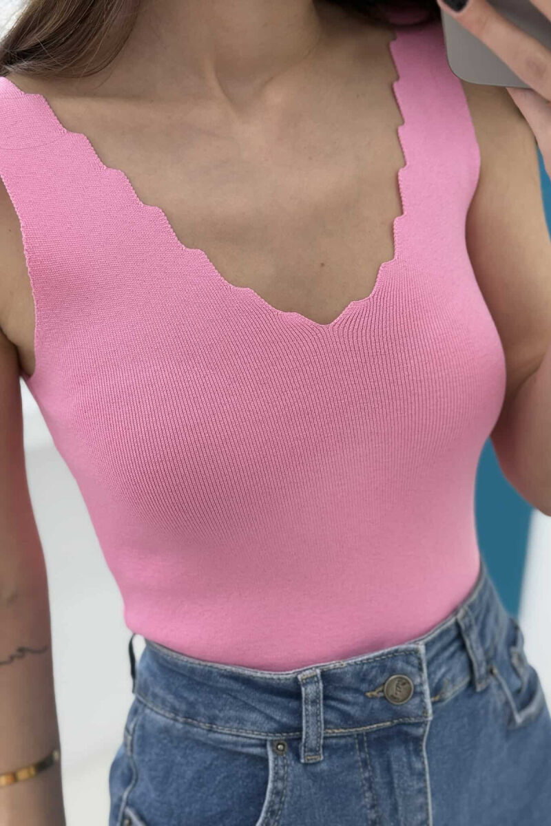 ONE COLOR V NECK WOMEN TANK TOP PINK/ROZE - 4