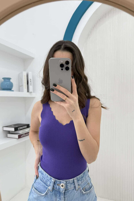 ONE COLOR V NECK WOMEN TANK TOP PURPLE/LEJLA - 1