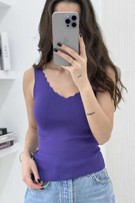ONE COLOR V NECK WOMEN TANK TOP PURPLE/LEJLA - 2