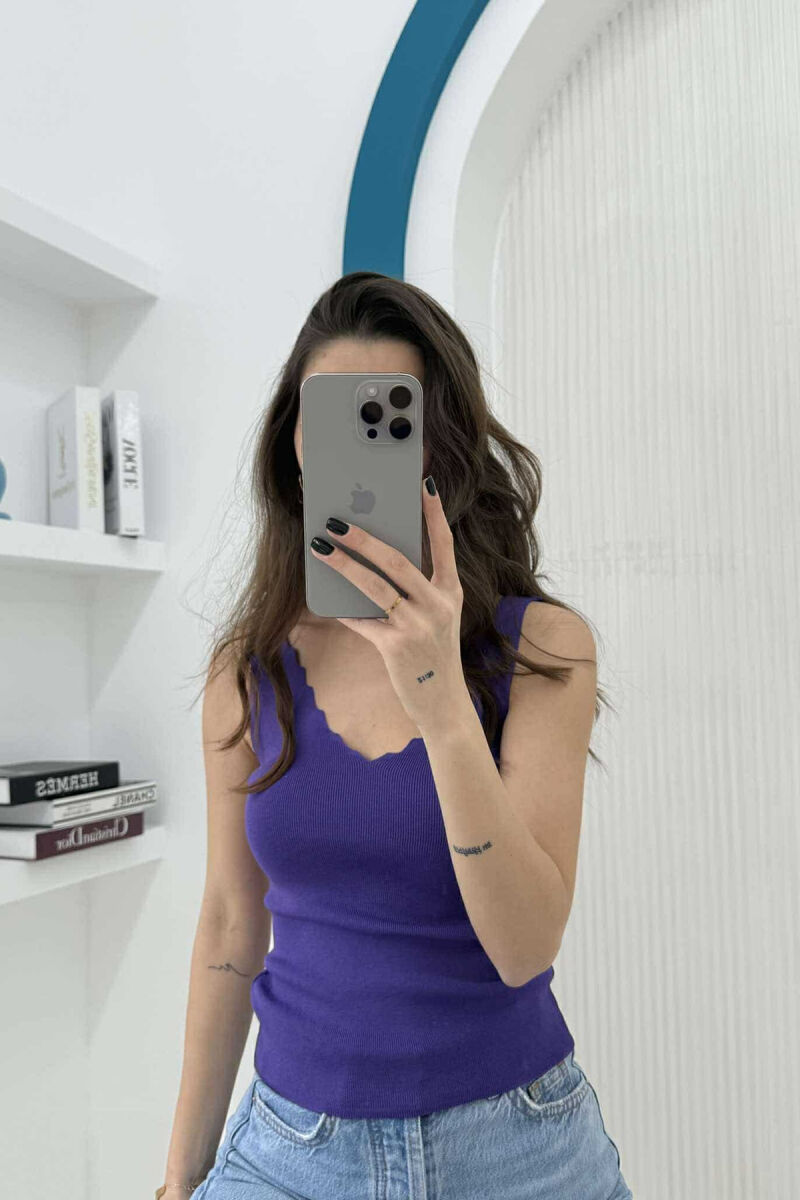 ONE COLOR V NECK WOMEN TANK TOP PURPLE/LEJLA - 4