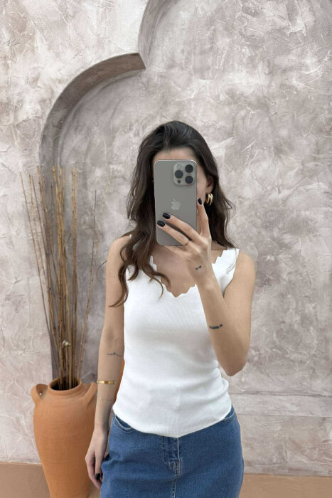 ONE COLOR V NECK WOMEN TANK TOP WHITE-E BARDHE - 2