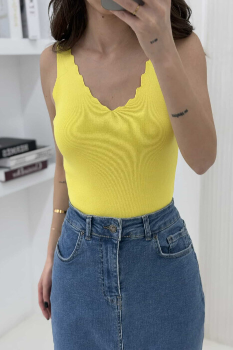 ONE COLOR V NECK WOMEN TANK TOP YELLOW/E VERDHE - 3