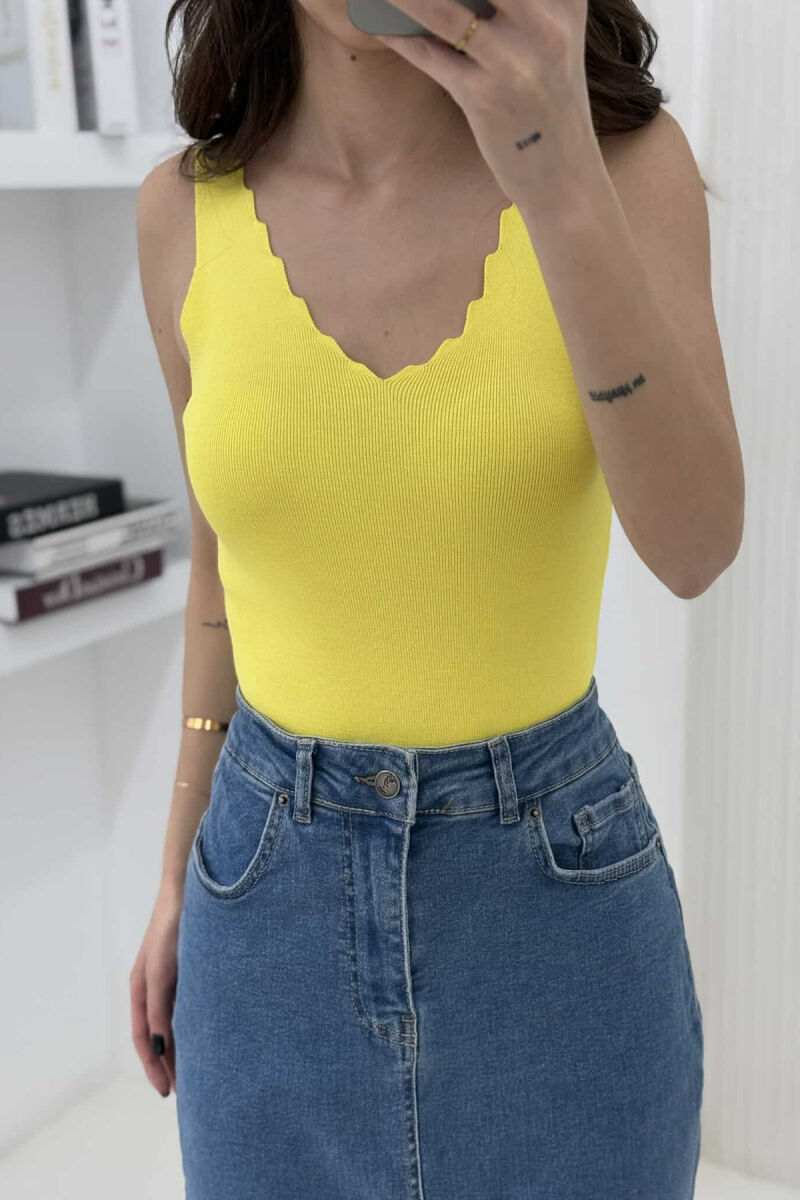 ONE COLOR V NECK WOMEN TANK TOP YELLOW/E VERDHE - 3