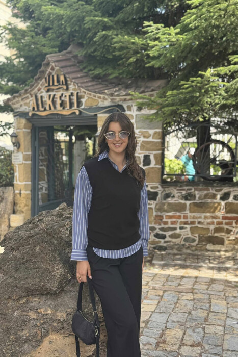 ONE COLOR V NECK WOMEN VEST BLACK/ E ZEZE - 1