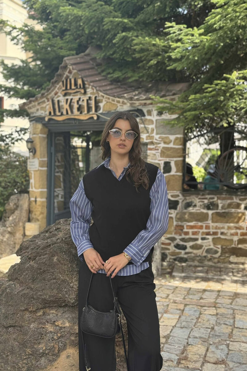 ONE COLOR V NECK WOMEN VEST BLACK/ E ZEZE - 5