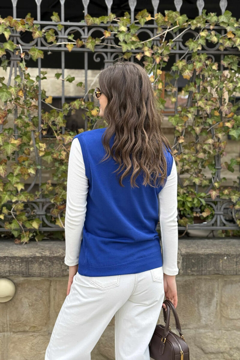 ONE COLOR V NECK WOMEN VEST BLUE/BLU - 4