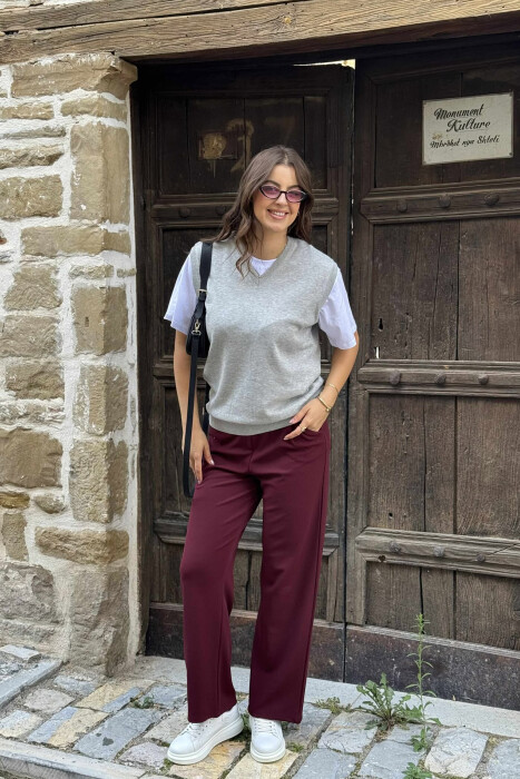 ONE COLOR V NECK WOMEN VEST GREY/GRI - 7